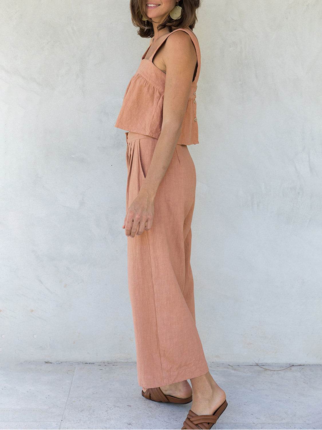 Square Neck Wide Strap Top and Pants Set - MARIGOLD 