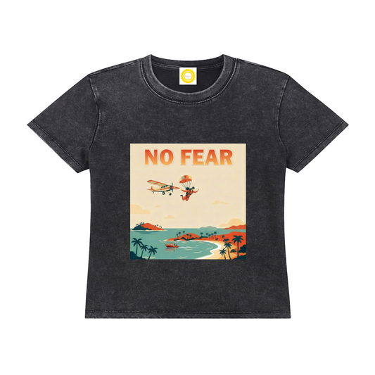 'no fear' Vintage Wash Drop Shoulder T-shirt Black