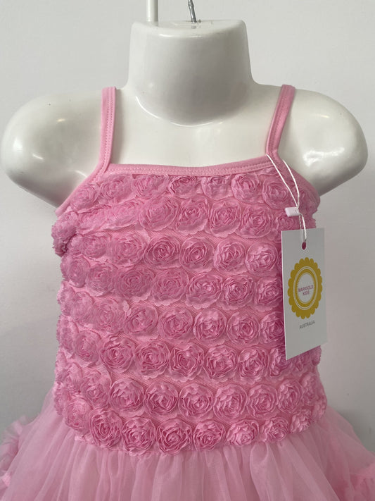 Girls Pink Rosette Party Dress - Size 2-3 Years | Special Occasion Toddler Dress