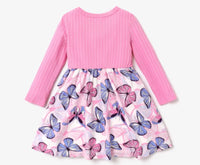 Pink Long Sleeve Butterfly Bow Dress
