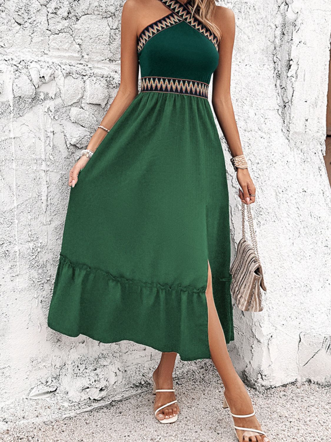 Devine Ruffled Slit Sleeveless Midi Dress - MARIGOLD 