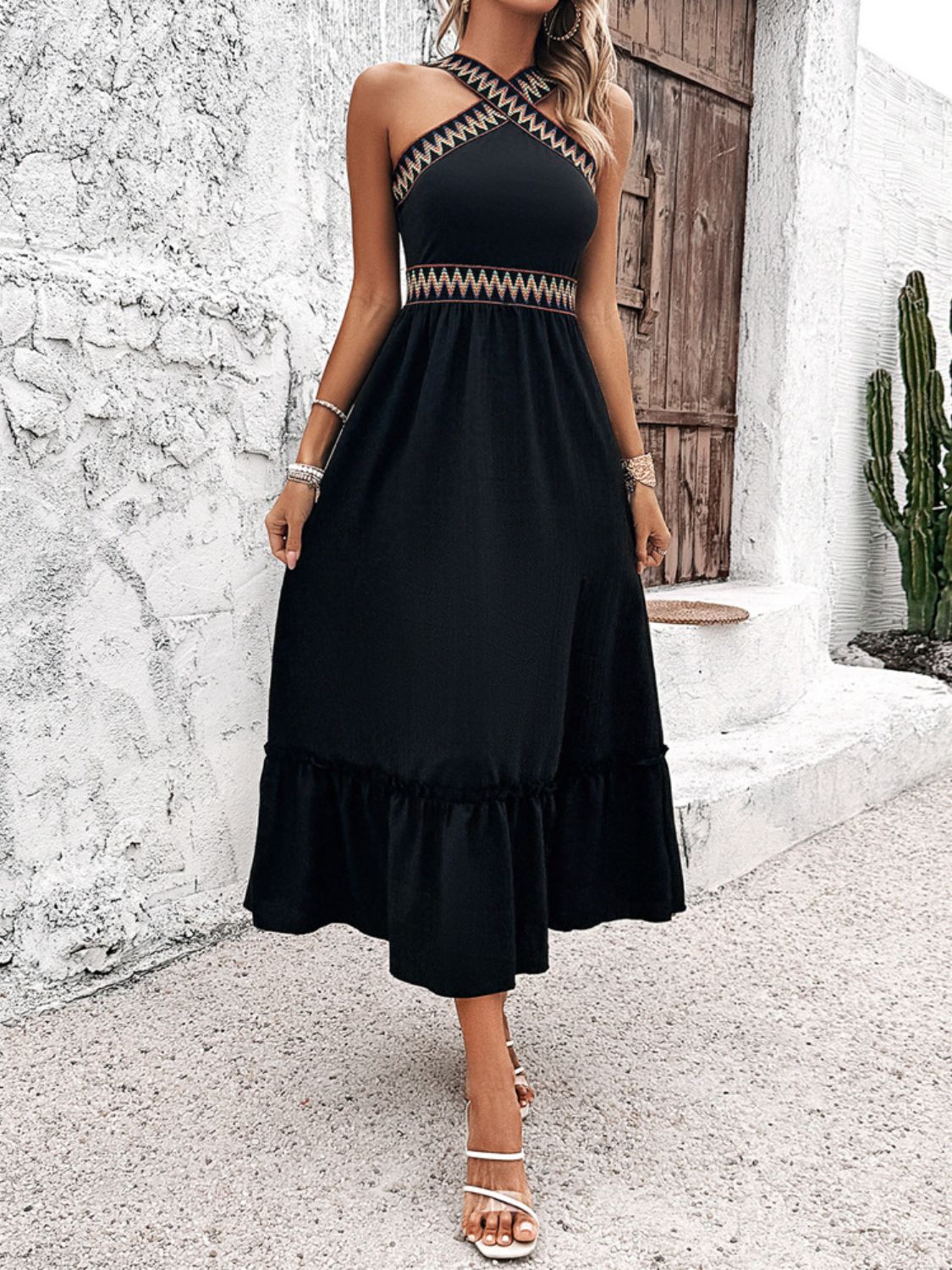 Devine Ruffled Slit Sleeveless Midi Dress - MARIGOLD 
