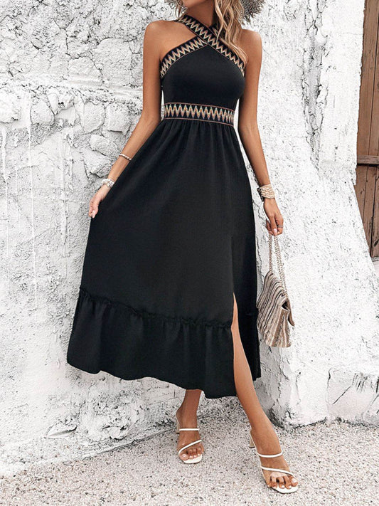 Halter Neck Ruffle Hem Midi Dress - MARIGOLD 