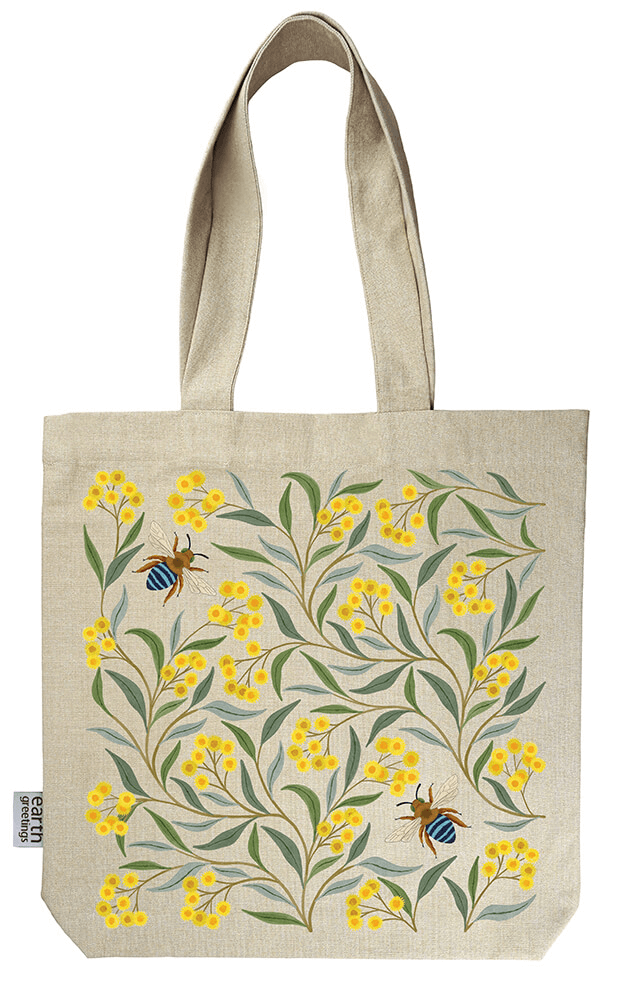 Wattle & Bee Organic Cotton Tote Bag With Pocket - MARIGOLD COLLECTIONS AUSTRALIA
