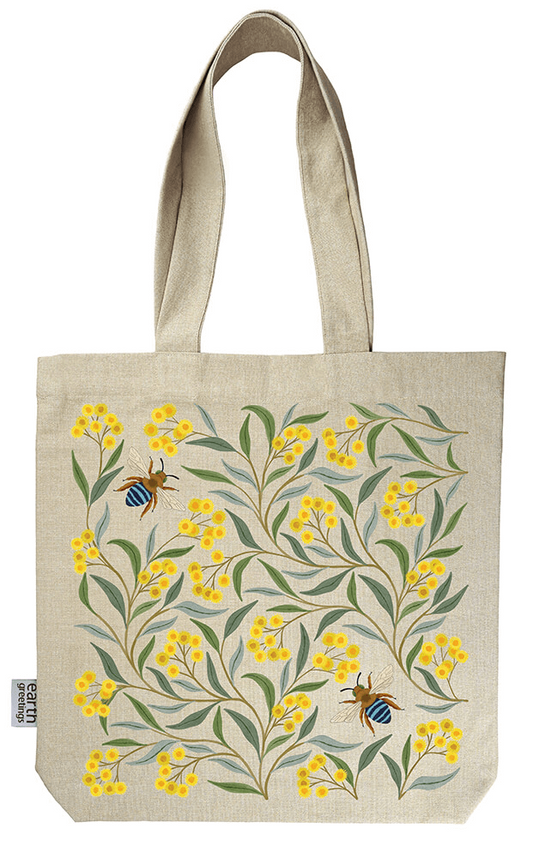 Wattle & Bee Organic Cotton Tote Bag With Pocket - MARIGOLD COLLECTIONS AUSTRALIA