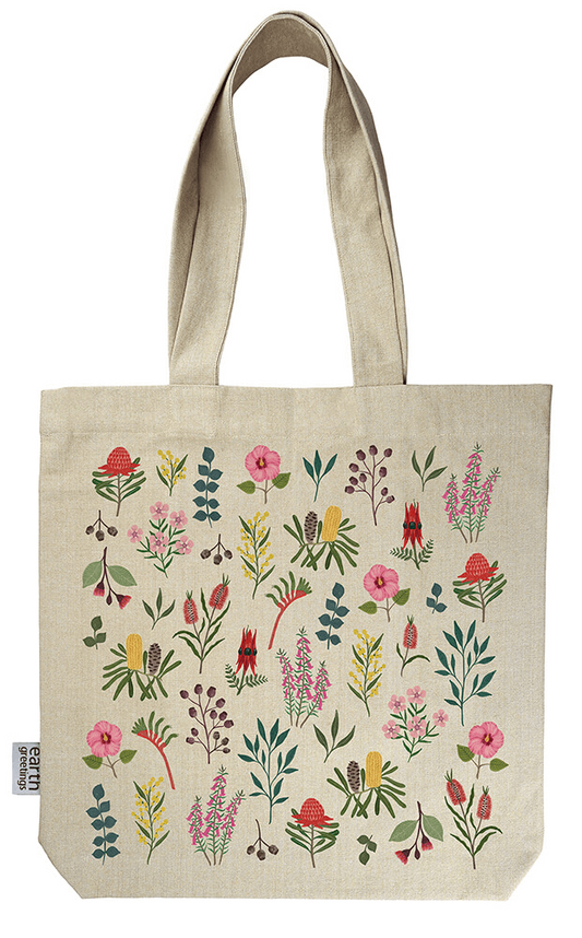 Australian Wildflowers Organic Cotton Tote Bag With Pocket - MARIGOLD COLLECTIONS AUSTRALIA