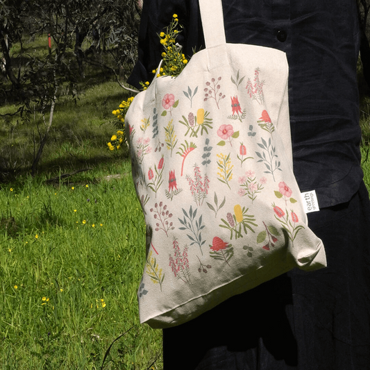 Australian Wildflowers Organic Cotton Tote Bag With Pocket - MARIGOLD COLLECTIONS AUSTRALIA