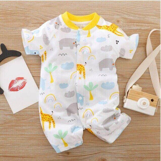 100% Cotton Jungle Animals Romper - MARIGOLD 