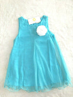 NEW Size 2 Years Toddler Girls Dress Pretty Blue Dress with Flower Brooch