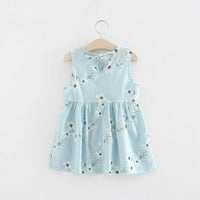 NEW Size 2-3 Years Girls Dress 100% Cotton White Flower Blue Girls Dress