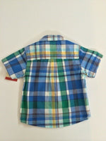 size 12 months new toddler boys shirt  OshKosh blue & green check boys shirt
