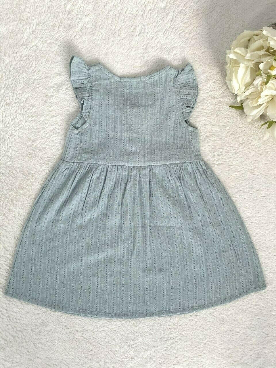 size 12-18 months new girls dress 100% cotton green flutter sleeve girls dress