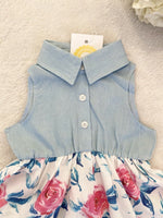 size 3-6 months new baby girls dress chambray floral baby girls dress