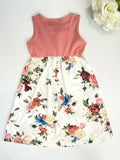 Girls dress new pink and white rose floral tank long girls dress