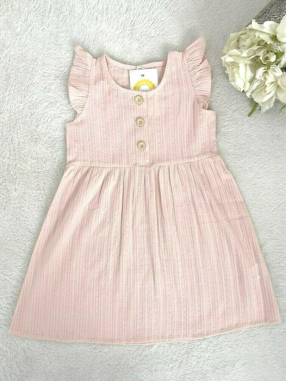 Girls Dress Size 2 years New 100% Cotton  Pink Flutter Sleeve Girls Dress