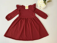 size 18-24m to 4-5 years new girls dress burgundy red long sleeve girls dress
