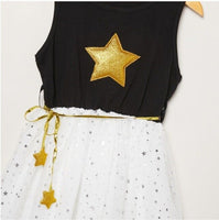 Size 4-5y to 8-9y New Girls Dress Gold Sparkle Star Black Tulle Girls Dress