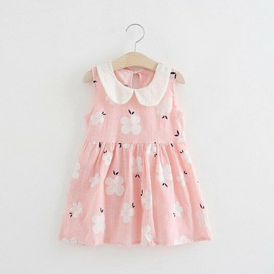 Baby Dress: Pretty Flower Print Pink Baby Girls Dress  (Size 9-12 Months)