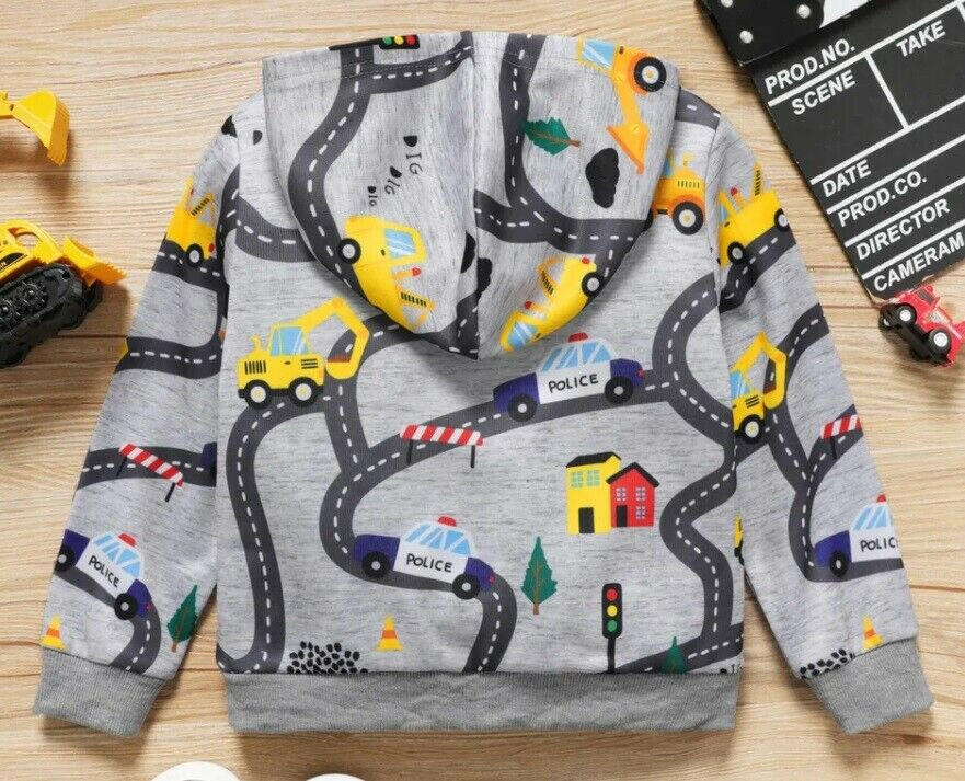 Boys Light Grey Road Vehicle Print Hoodie Top