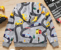 boys hoodie boys top boys light grey road vehicle print hoodie top