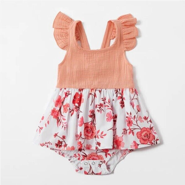 size 0-3 to 9-12 months new baby dress coral pink floral baby girls dress