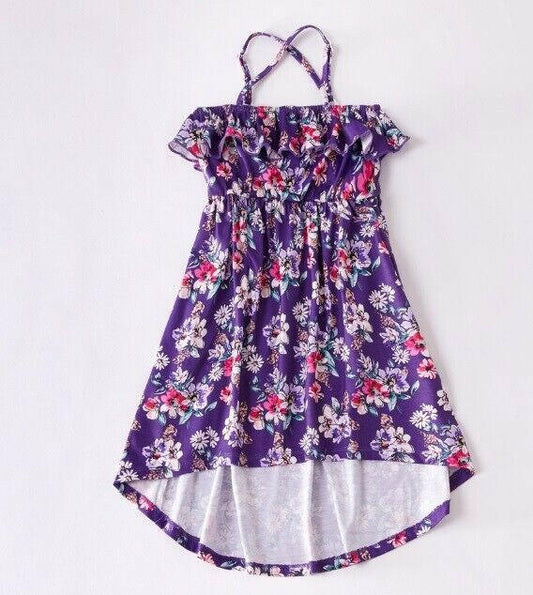 Size 4-5 Years Girls Dress New Pretty Floral Purple High Low Dress with pockets