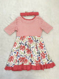 Size 2 Years Toddler Girls Dress New Red Stripe Ruffle Hem  Dress & Headband Set