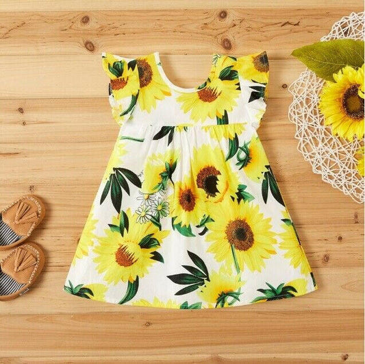 size 18-24 months girls dress new 100% cotton sunflower flutter sleeve dress