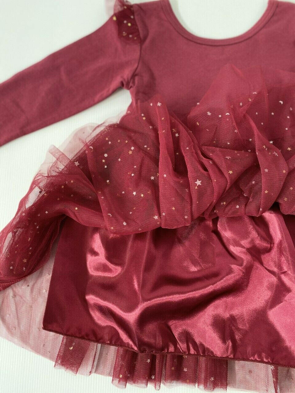 Girls dress burgundy gold stars and moon tulle girls dress