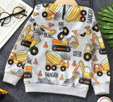 Boys Hoodie Top New Boys' Light Grey Construction Vehicle Print Hoodie Top