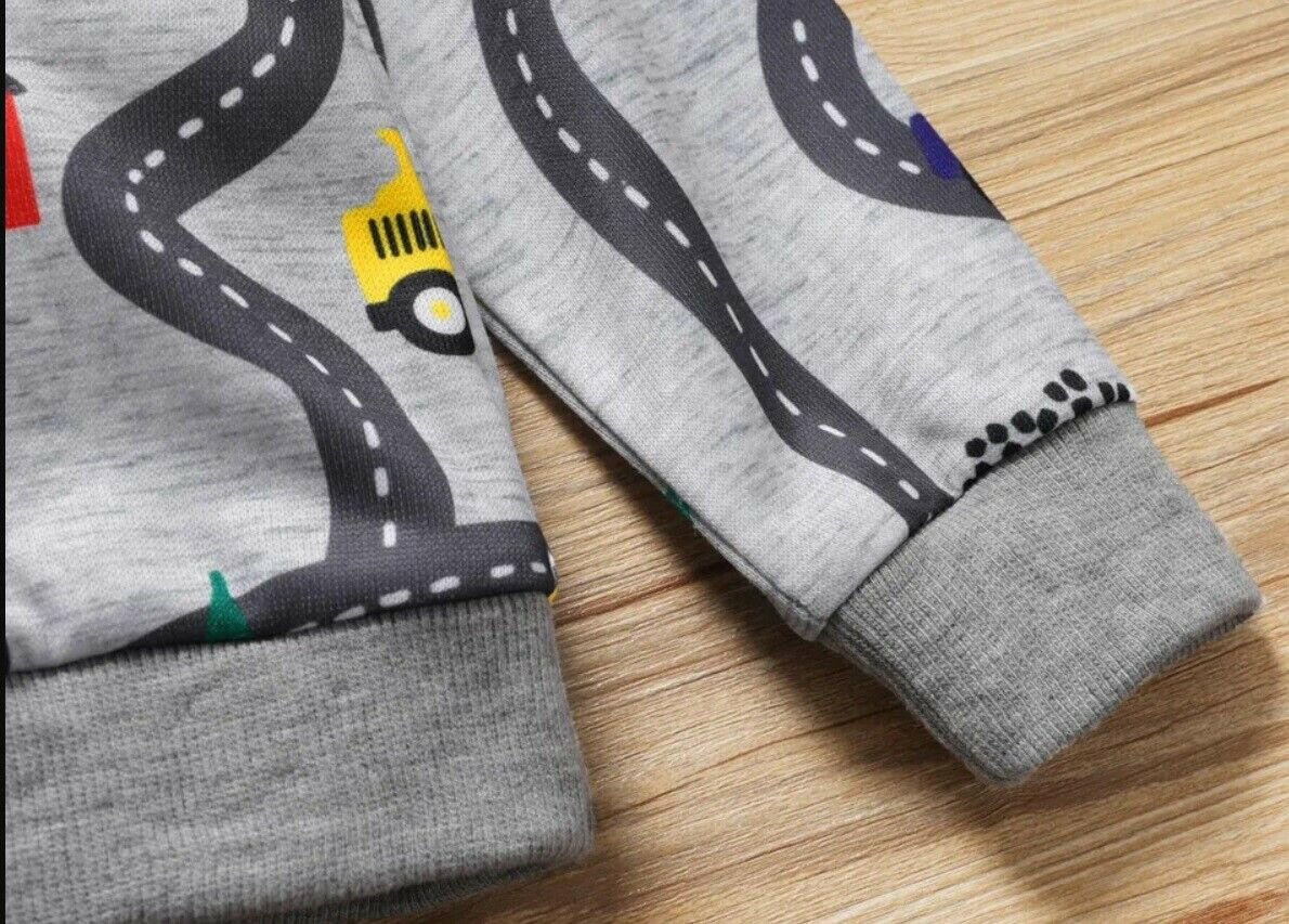 Boys Light Grey Road Vehicle Print Hoodie Top