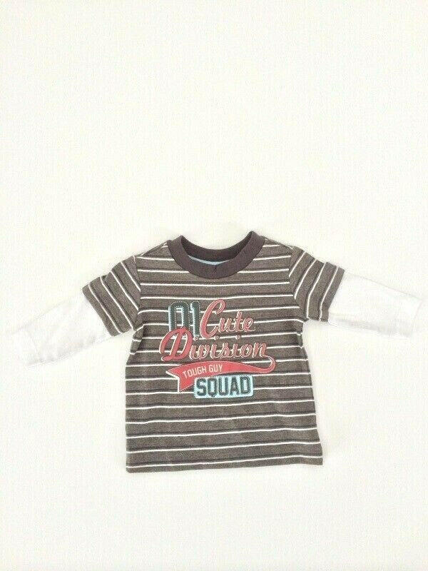 NEW Size 3-6 months Baby Boys Stripe '01 Cute Division Tough Guy Squad' Top.