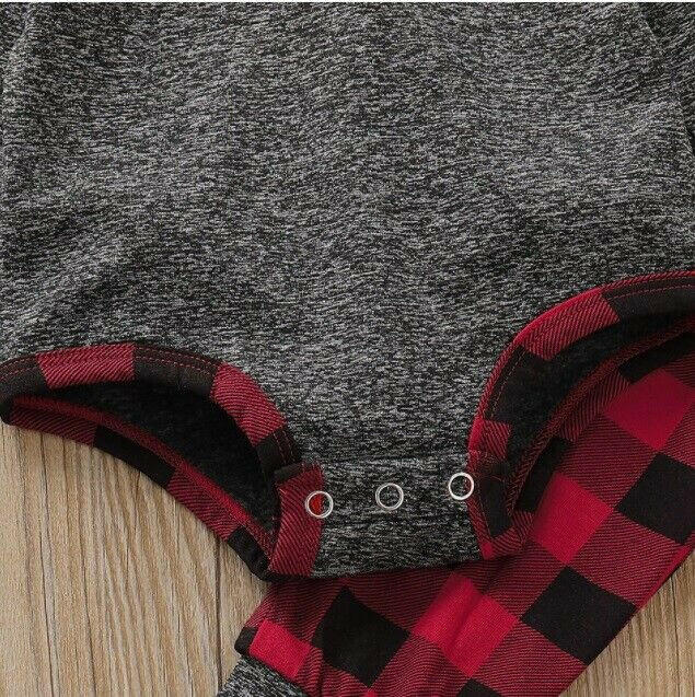 size 0-3m to 12-18 months new boys 2pc outfit grey & red plaid hoodie & pants