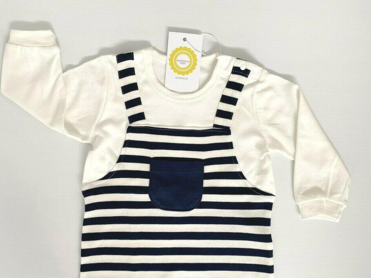 size 0-3m to 9-12 months new baby overalls navy blue striped white jumpsuit