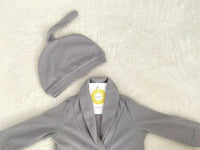 NEW Size 9-12 months Baby Boys Romper Grey Shawl Collar Button Romper & Beanie