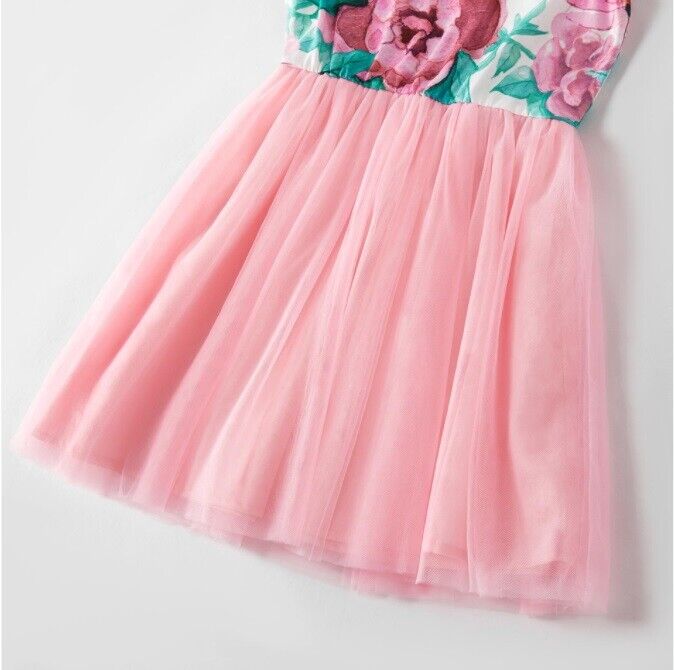 girls dress new size 3/4/6/7/8y  pink floral tulle flutter sleeve girls dress