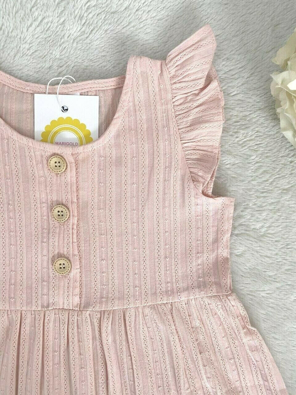 Girls Dress Size 2 years New 100% Cotton  Pink Flutter Sleeve Girls Dress