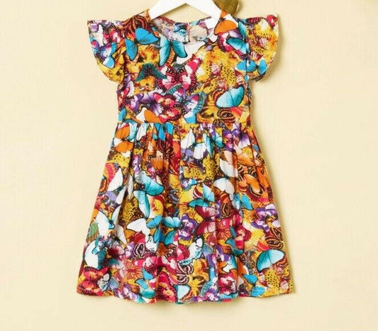 size 18-24 months new girls dress colourful butterflies flutter sleeve dress