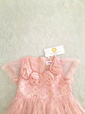 Size 3 years New Girls Dress Pink Rose Collar Belted Lace Dress Party Dress