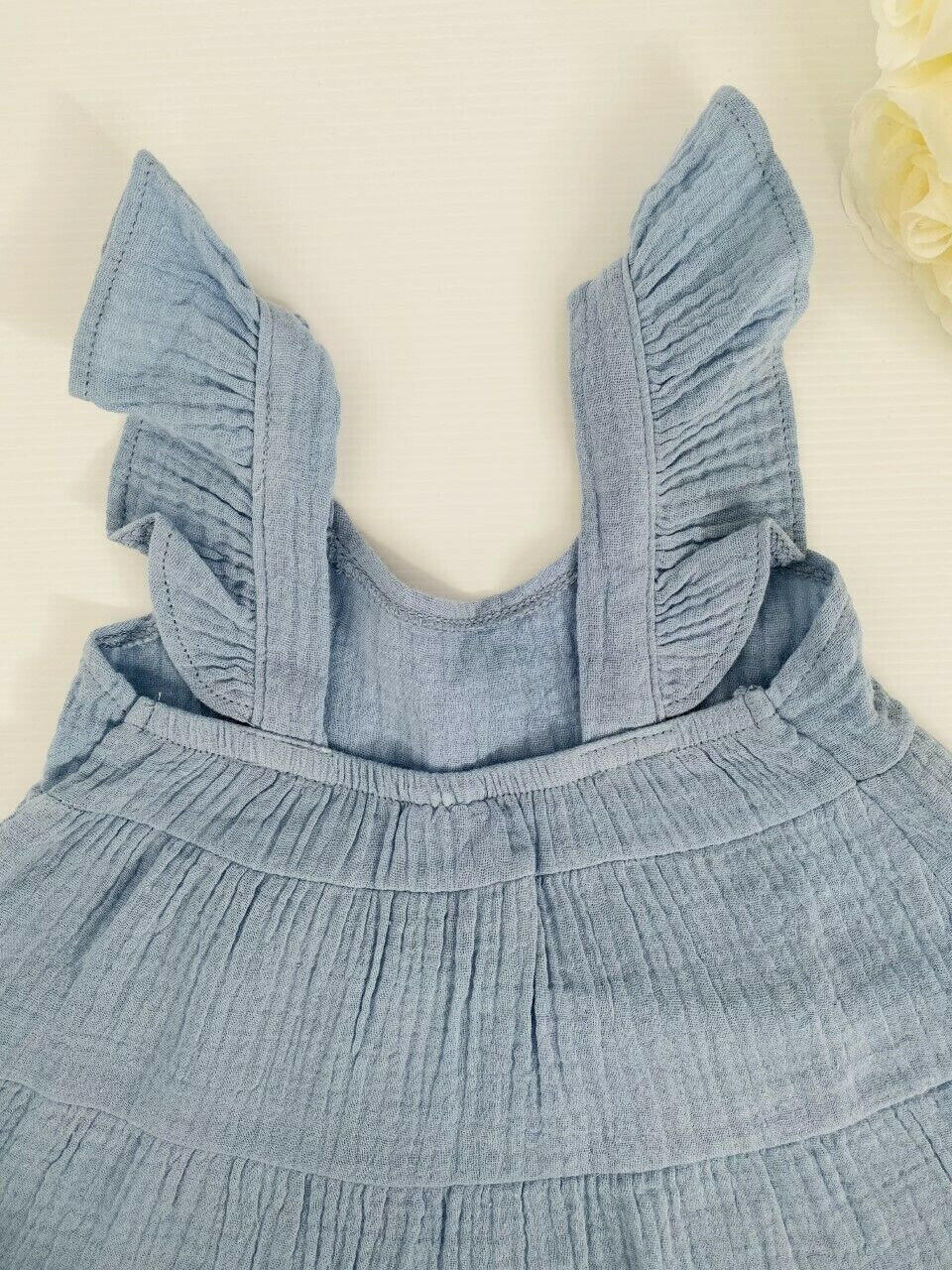 size 3-6 months new baby girls dress blue ruffle sleeve cotton dress & headband