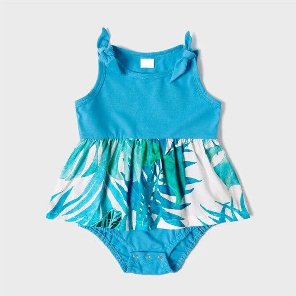 Size 3-6m/6-9m/9-12m/12-18m new turquoise blue palm and bird baby dress