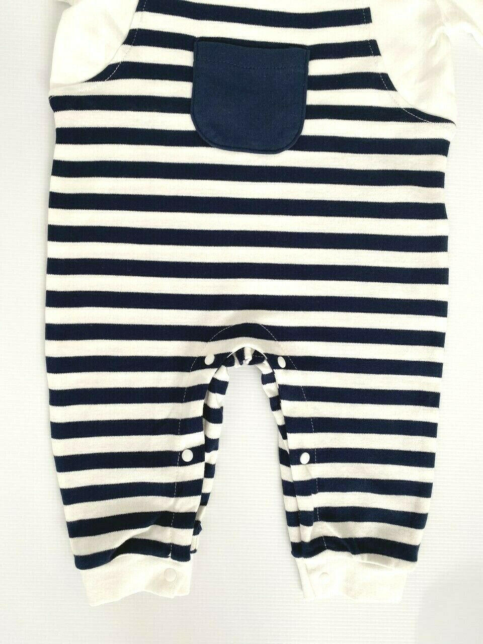 size 0-3m to 9-12 months new baby overalls navy blue striped white jumpsuit