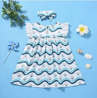 Size 6-9m to 18-24 months blue & white seashells waves baby dress & headband set