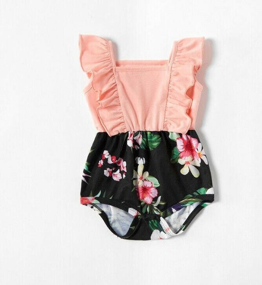 Baby Girls Romper New Size 9-12 months Floral Black Pink Floral Baby Romper