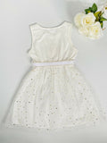 size 4-5y to 8-9y new girls dress gold sparkle white belted tulle dress