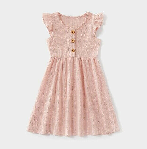 Girls Dress Size 2 years New 100% Cotton  Pink Flutter Sleeve Girls Dress