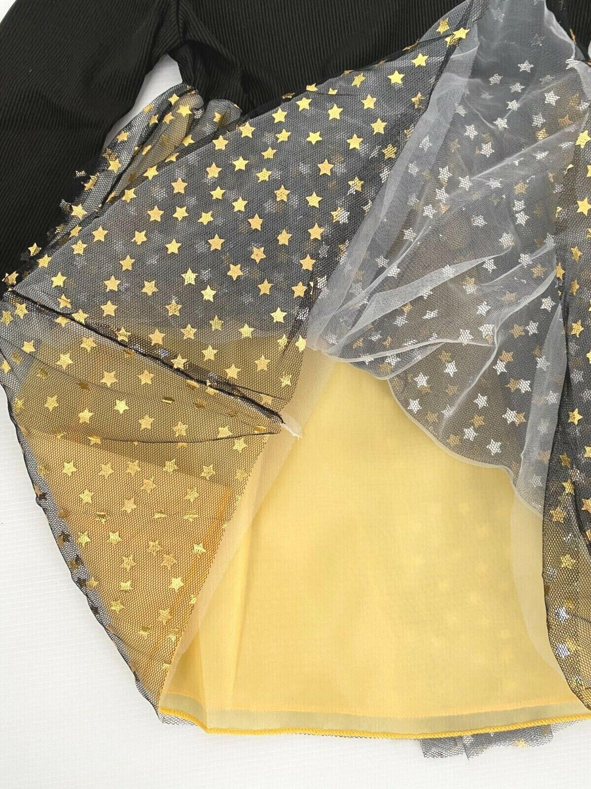 Ebony Black Gold Star Sprinkles Tulle Dress - Size 5-6 Years