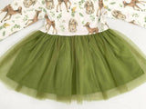Baby/Toddler Girls Dress New Forest Deer & Rabbit Green Tulle Baby Girls Dress
