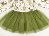 Baby/Toddler Girls Dress New Forest Deer & Rabbit Green Tulle Baby Girls Dress