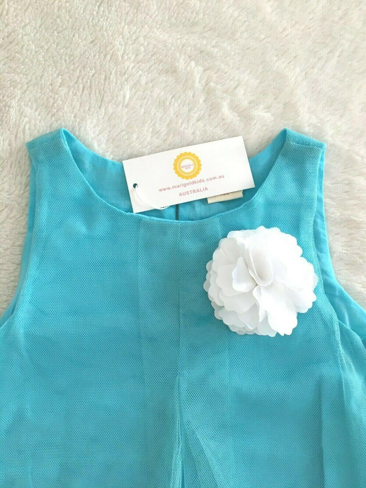 Girls Dress New Size 1 Year Blue Tulle Toddler  Girls Dress with Flower Brooch